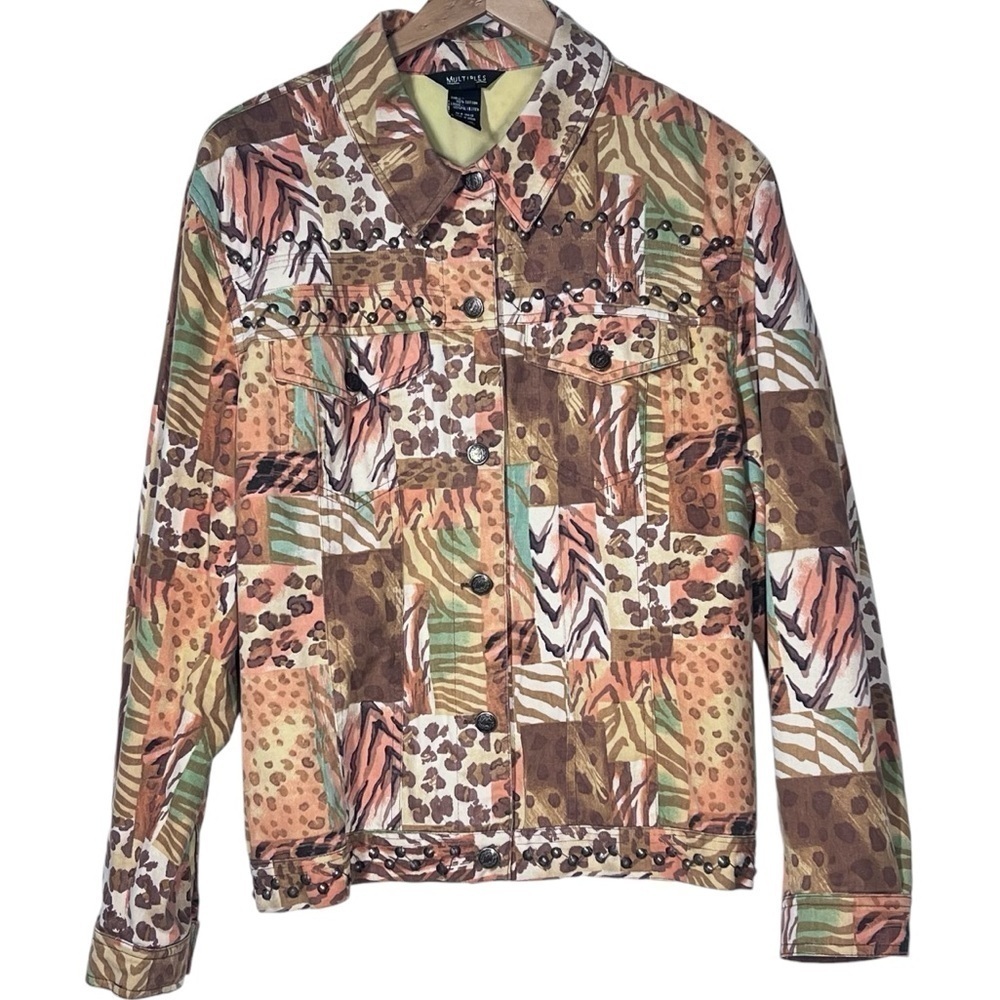 MULTIPLES Animal Print Button-Up Lined Jacket Women's Size XL